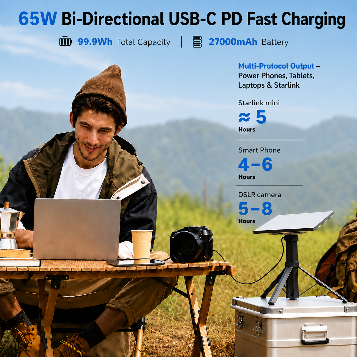 Elfcam - Batterie Portable pour Starlink Mini,99.9 Wh / 27000mAh, Alimentation Externe DC 30 V, Autonomie jusqu’à 5 Heures, Power Bank USB-C PD 65 W pour Smartphone,Ordinateur,Tablette Appareil Photo – Image 2