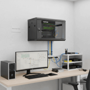 Armoire réseau 9U 19″ mural avec porte vitrée trempée, pour Rack Serveur et Équipement Réseau – 5mm Porte Verre Trem…