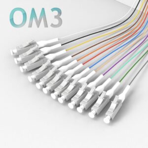 Pigtail à Fibre Optique à Code Couleur 12 Fibres LC/UPC OM3 Multimode 50/125um sans Gaine (REF:13999)