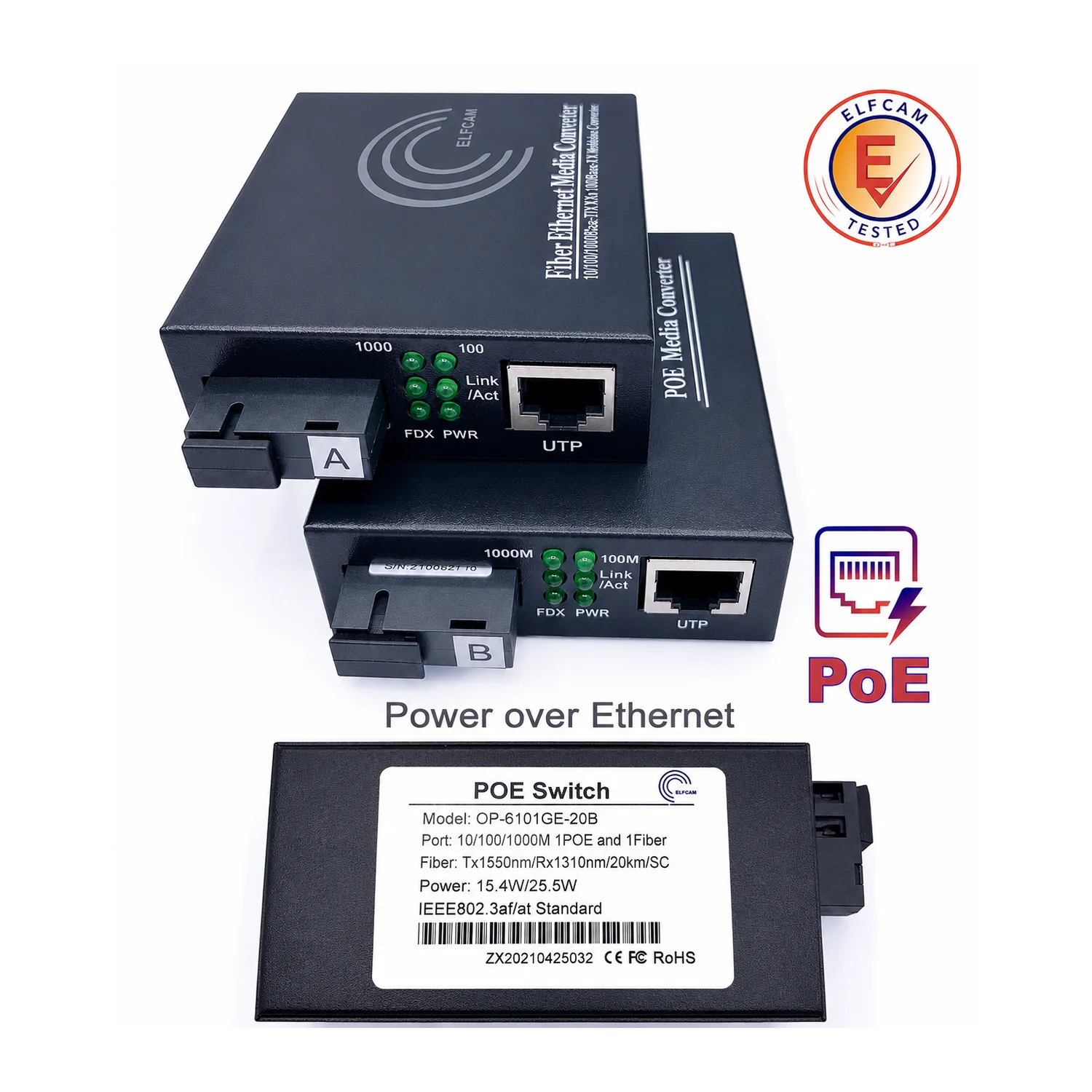 Convertisseur Fibre Ethernet PoE, Convertisseur de Média SFP (mini-GBIC) Inclus, Avec Mode adaptatif 10/100/1000Mbps (Ref:3452) - obrazek 5