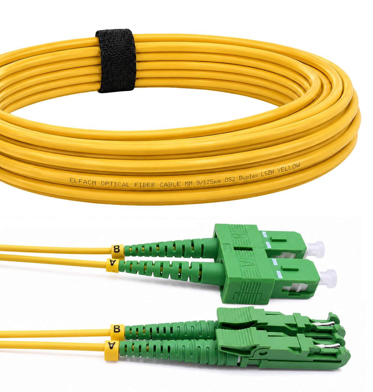 Elfcam - Câble à Fibre Optique E2000/APC à SC/APC,Monomode Duplex, Jarretière Optique 9/125μm OS2 2.0mm G652D LSZH, Jaune