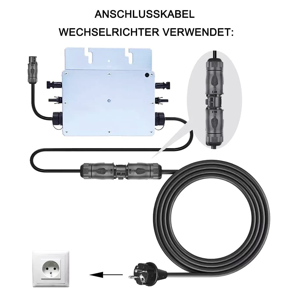 Solarsys® – AC-Netzkabel mit Batteri BC01-Buchse und männlicher Schuko-Buchse, für Hoymiles Deye Envertech NEP Bosswerk und TSUN Mikro-Wechselrichter – Bild 2