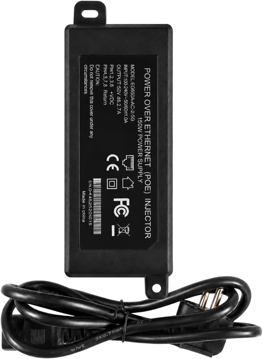 Elfcam - 150W PoE Injecteur 2,5Gb/1,25Gb pour Starlink Gen 3 et Gen 2, Passive PoE Injector avec Protection Contre Les Surtensions 3KV, Play & Plug, Entrée 100-240V AC et Sortie 150W 48V-56V – Bild 6