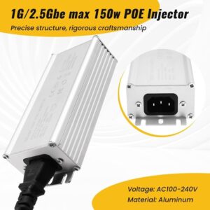 Elfcam – 150W PoE Injecteur 2,5Gb/1,25Gb pour Starlink Gen  3 / 4, Alliage d&rsquo;Aluminium pour Une Excellente Dis…