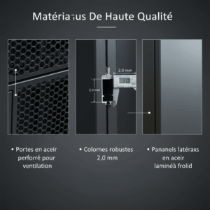Baie Rack de Sol 42U Armoire pour Data Centerpour et Équipement Réseau, en Acier Froid Laminé, Portes Grillagées Avant/Arr…