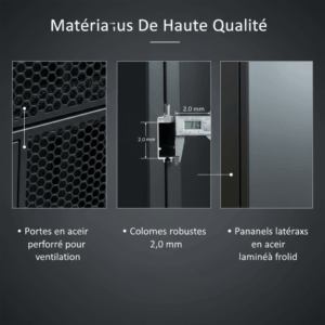 Baie Rack de Sol 42U Armoire pour Data Centerpour et Équipement Réseau, en Acier Froid Laminé, Portes Grillagées Avant/Arr…