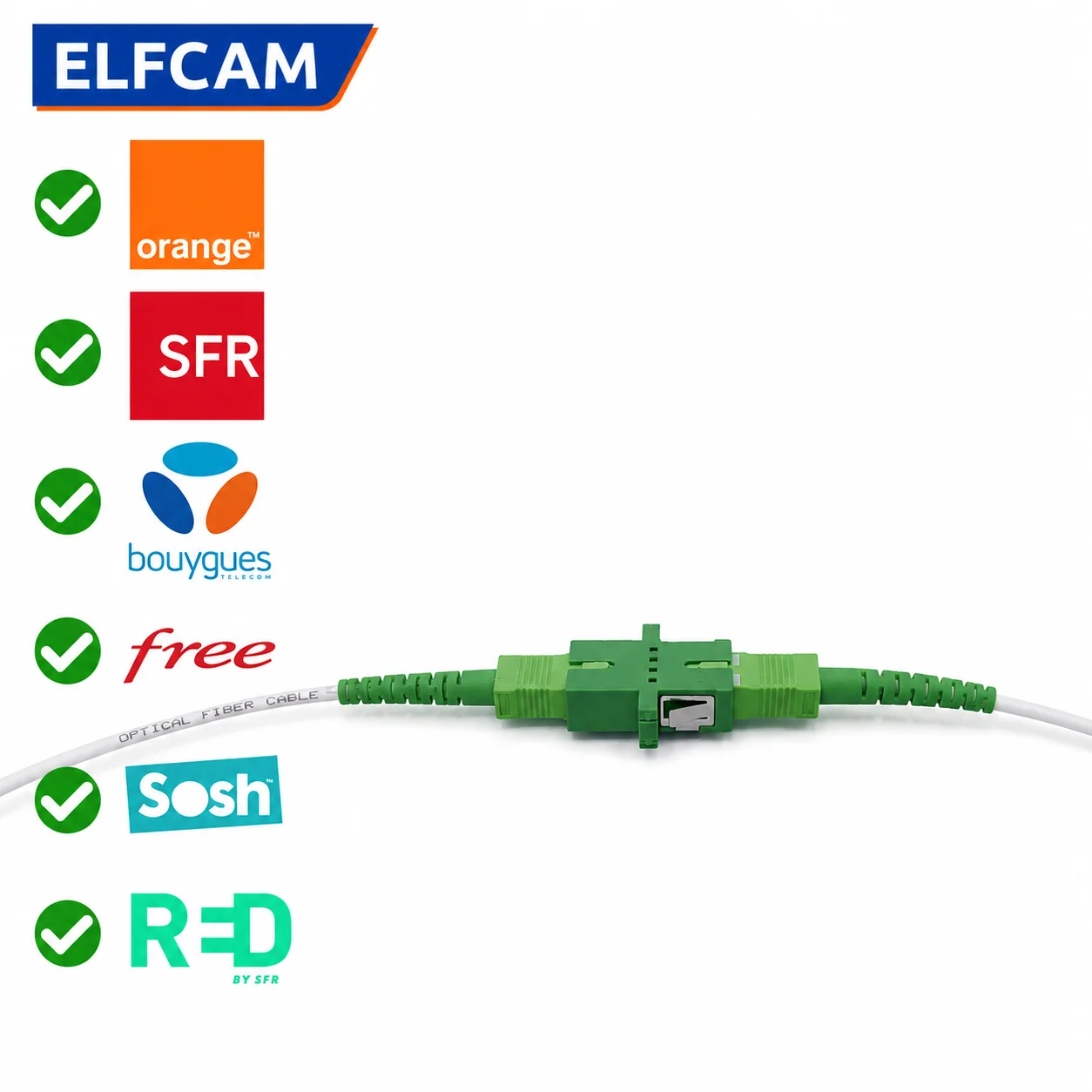 Elfcam® - Câble à Fibre Optique SC/APC à SC/APC Monomode, La Livraison avec Le Coupleur pour Rallonge Fibre Optique, Compatible avec Orange Livebox, SFR La Box Fibre et Bouygues Bbox – Image 5