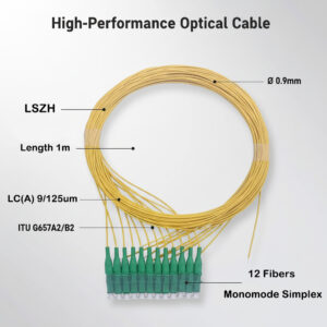 Pigtail à Fibre Optique à Code Jaune 12 Fibres LC/APC Monomode sans Gaine (Ref:4222)