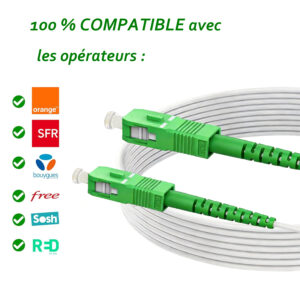 Câble/Rallonge Fibre Optique {Orange SFR Bouygues} – Jarretière Simplex Monomode SC/APC à SC/APC OS2- Blindage et Co…
