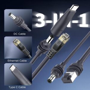 Elfcam – 3-en-1 Câble pour Starlink Mini – Alimentation USB-C + Starlink Mini Standard, Connecteur RJ45 CAT6 Standar…