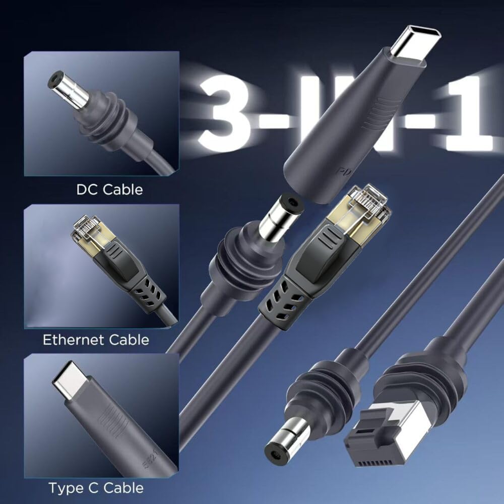 Elfcam – 3-en-1 Câble pour Starlink Mini – Alimentation USB-C + Starlink Mini Standard, Connecteur RJ45 CAT6 Standar…