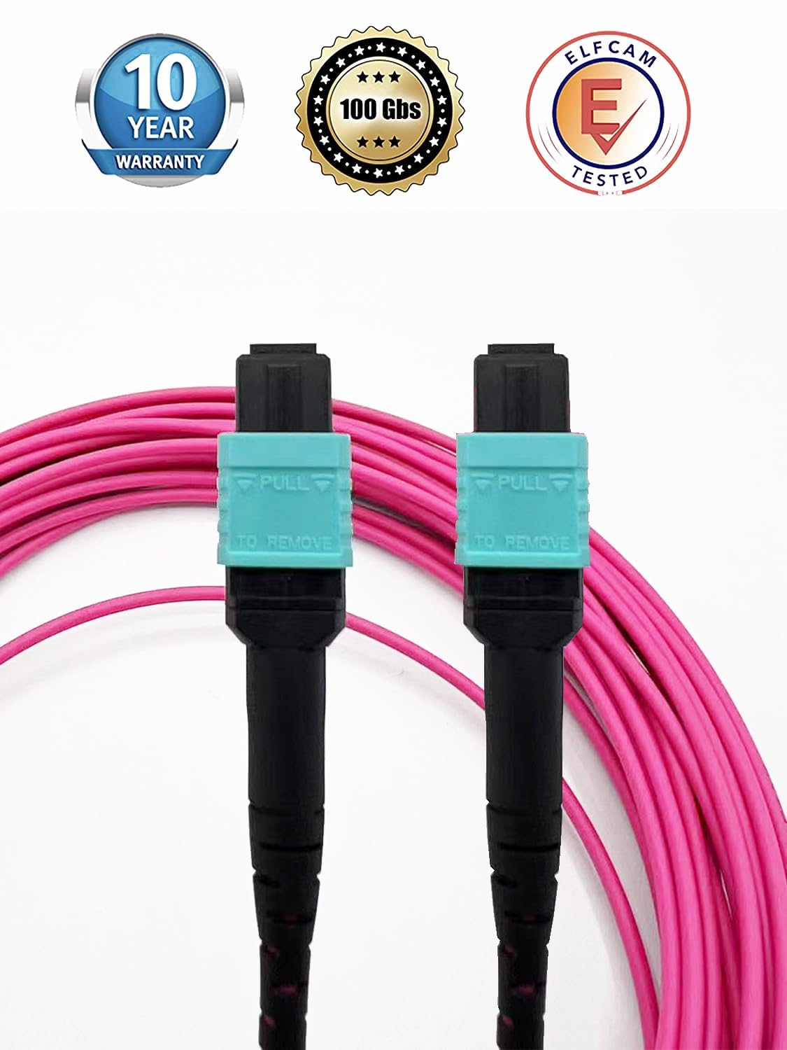 Elfcam® - Câble Fibre MPO-OM4 Multimode 12 Fibres, Type B, Violet, MPO/UPC Female to MPO/UPC Female, Optimisé Pour 40G QSFP+ SR4/CSR4 et 100G QSFP28 SR4 pour Centres De Données Haute Densité - Imagen 5