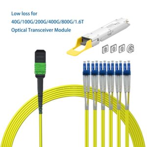 Elfcam – Câble Fibre Optique MPO/APC vers LC/UPC 12 Fibres Monomode OS2, Polarité de Type B, compatible avec Nvidia/…