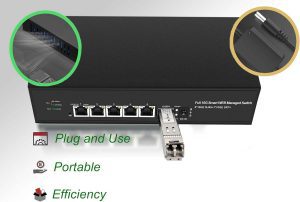 Elfcam® – Switch Géré 10Gb pour Maison & Bureau – 1 Port SFP+ 10G + 5 Ports RJ45 10GbE – Compatible Freebox Ult…