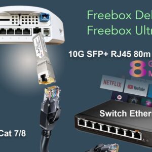 10Gb SFP+ Transceiver Module en RJ45 pour Freebox Ultra/Delta, 10Go SFP+ Module 10Gbase-T-80m, Jusqu&rsquo;à 80 Mètres sur…