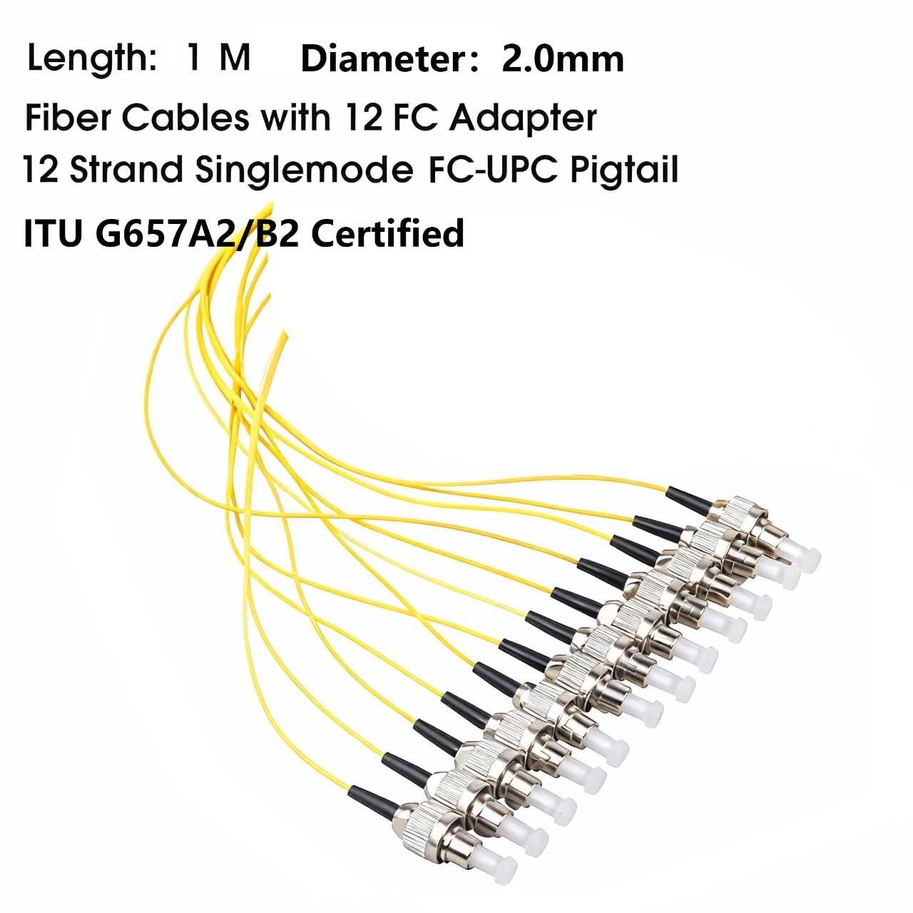 Fibre Optique Pigtail 12Fibres Monomode Simplex ST/UPC 9/125um OS2, Jaune – Image 3