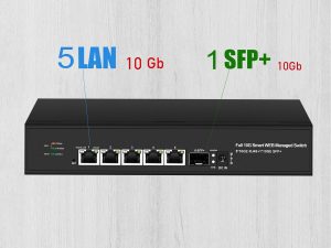 Elfcam® – Switch Géré 10Gb pour Maison & Bureau – 1 Port SFP+ 10G + 5 Ports RJ45 10GbE – Compatible Freebox Ult…