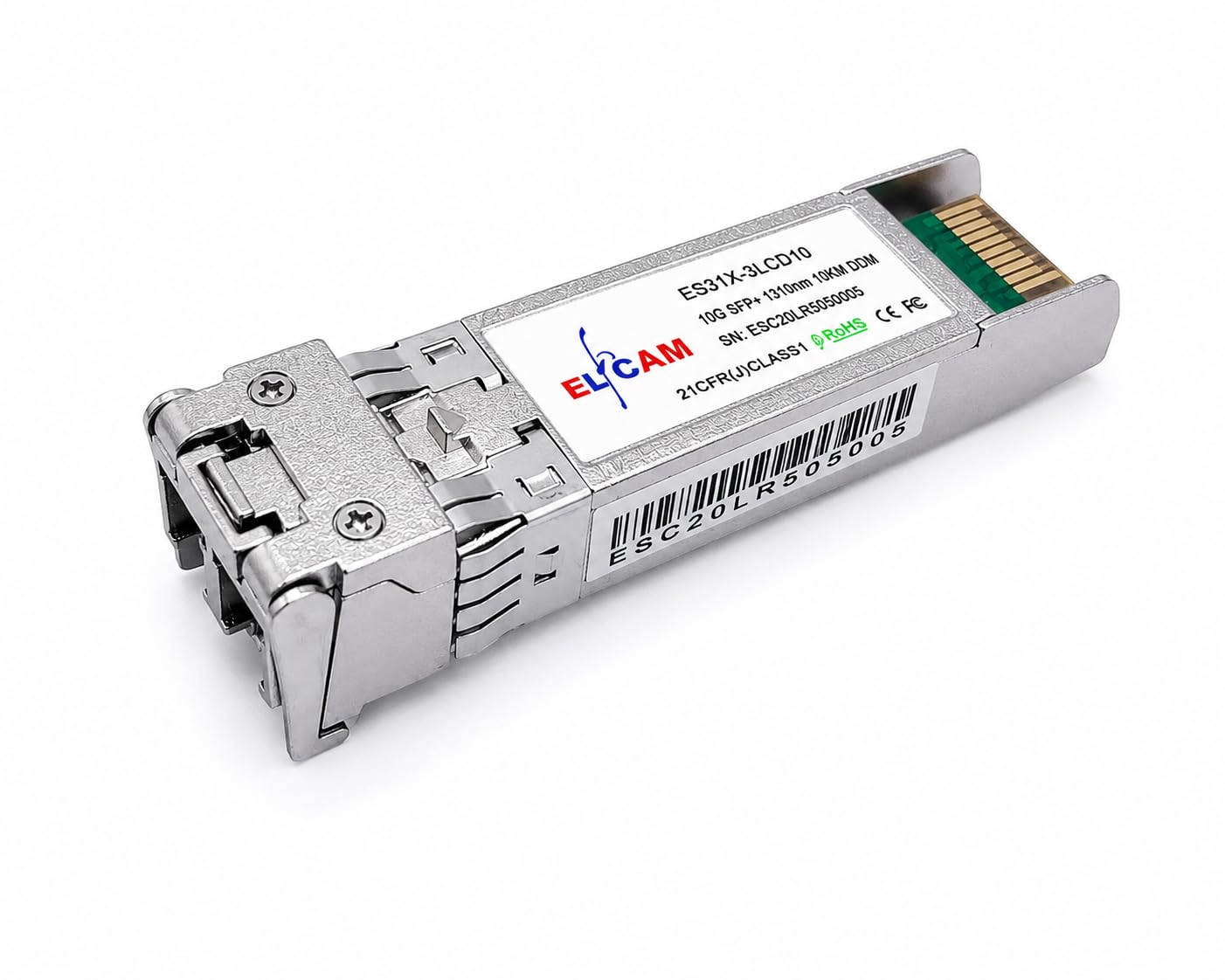 Elfcam® – 10 Gb SFP+ Glasfaser-Transceiver-Modul, LC/UPC DM-Anschluss (OS2), 10GBase-LR SFP+ Modul 1310 nm, kompatibel mit Freebox Ultra, 1 Stück (Ref: 20558)