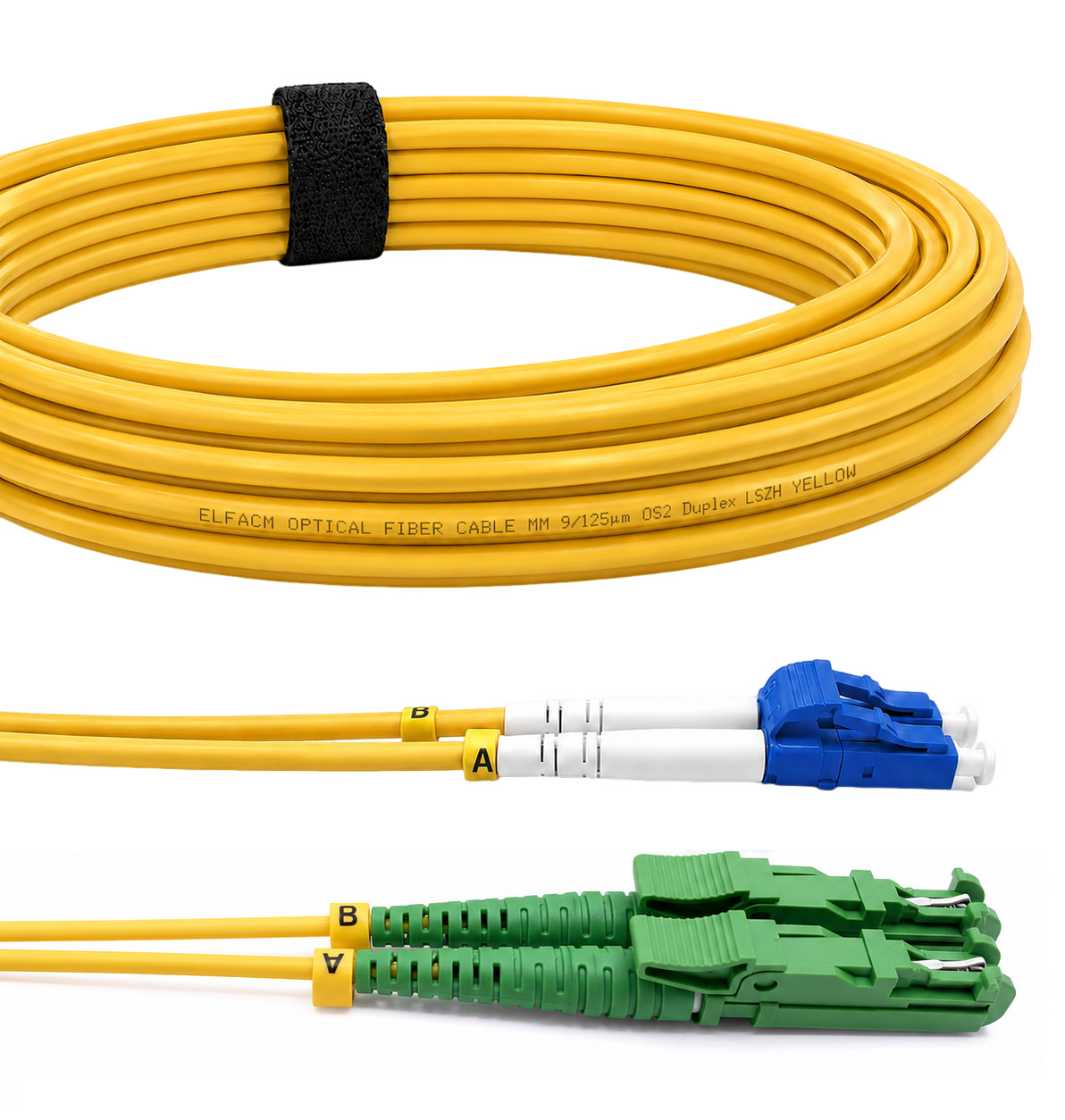 Elfcam - Câble à Fibre Optique E2000/APC à LC/UPC,Monomode Duplex, Jarretière Optique 9/125μm OS2 2.0mm G652D LSZH, Jaune