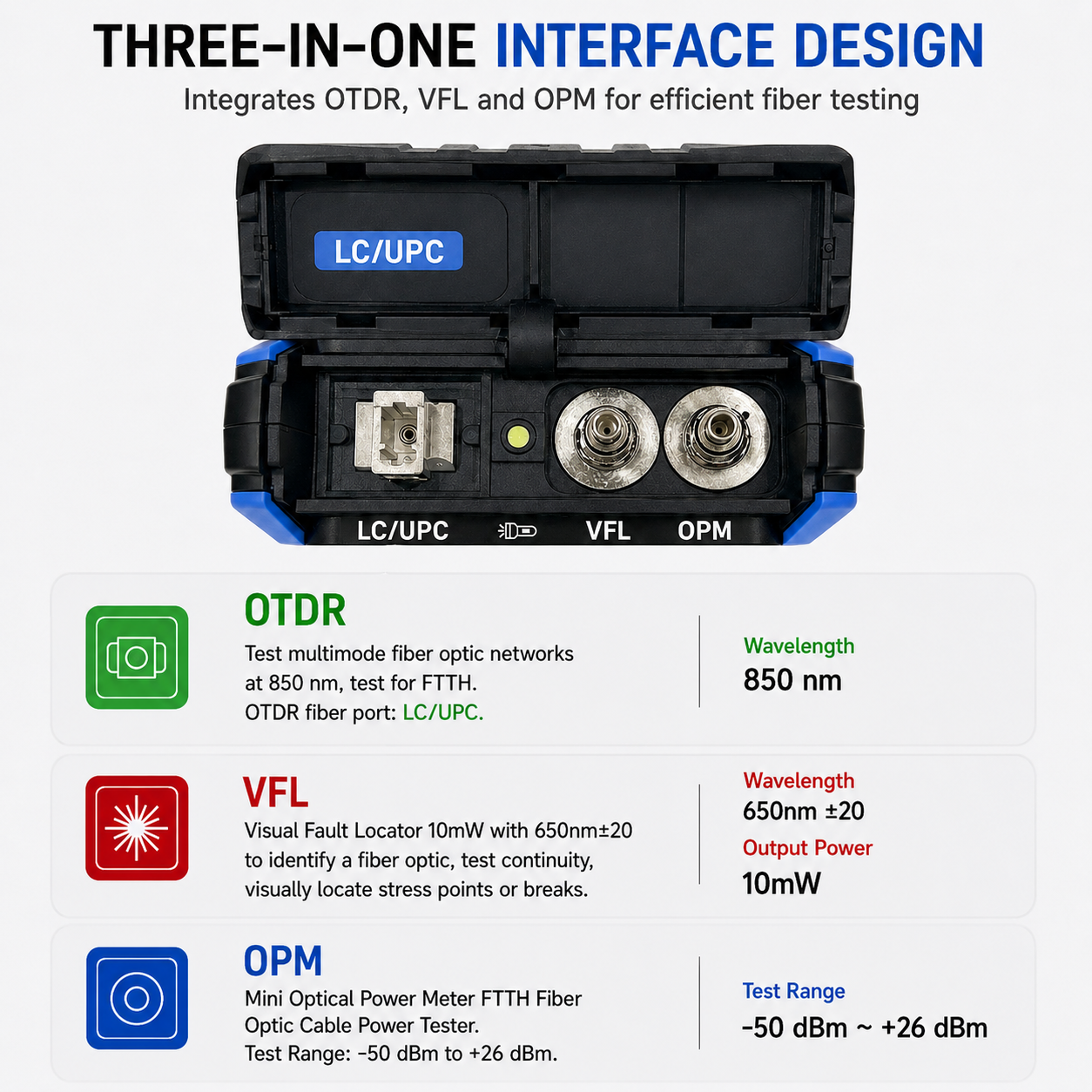 Elfcam - Mini OTDR multimodo ELF-2900-M, testador de fibra ótica MM de 850 nm, 20 dB, até 40 km, porta LC/UPC, com fotómetro ótico (OPM) e VFL de 10 mW – Imagem 2