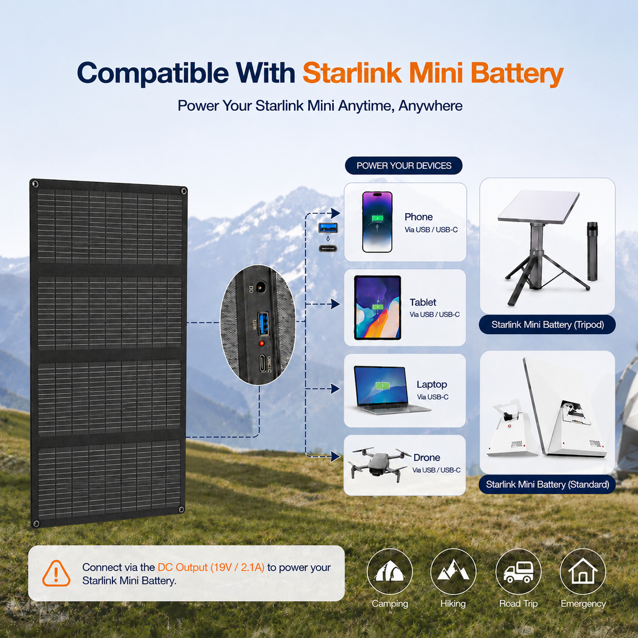 Elfcam - 127,75Wh Batterie Externe Clip-on pour Starlink Mini + Panneau Solaire 40W, Recharge Solaire, Autonomie Jusqu’à 6 Heures, 2xSorties DC & USB-C, Conforme aux Normes Aériennes - Image 3