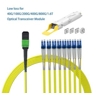 Elfcam – Câble Fibre Optique MPO/APC vers LC/UPC 16 Fibres Monomode OS2, Polarité de Type B, compatible avec Nvidia/…