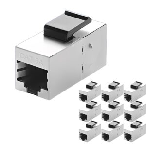 Lot de 10 Coupleurs RJ45 Cat 6A Blindés - Connecteur Femelle-Femelle 10 Gbps 8P8C Connecteur modulaire droit pour câble ...