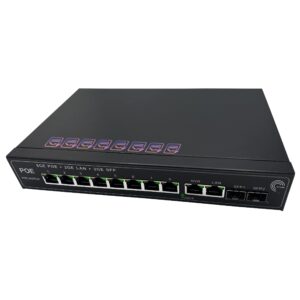 PoE Commutateur Switch Fibre Optique avec 2 Ports SFP 1,25Go, 8 Ports PoE Gigabit Ethernet 10/100/1000Mbps, Plug & Pla…