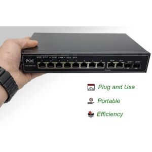 PoE Commutateur Switch Fibre Optique avec 2 Ports SFP 1,25Go, 8 Ports PoE Gigabit Ethernet 10/100/1000Mbps, Plug & Pla…