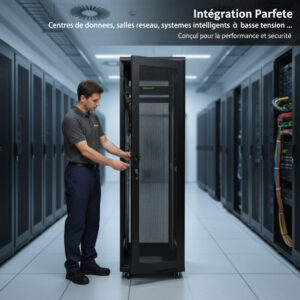 Baie Rack de Sol 42U Armoire pour Data Centerpour et Équipement Réseau, en Acier Froid Laminé, Portes Grillagées Avant/Arr…