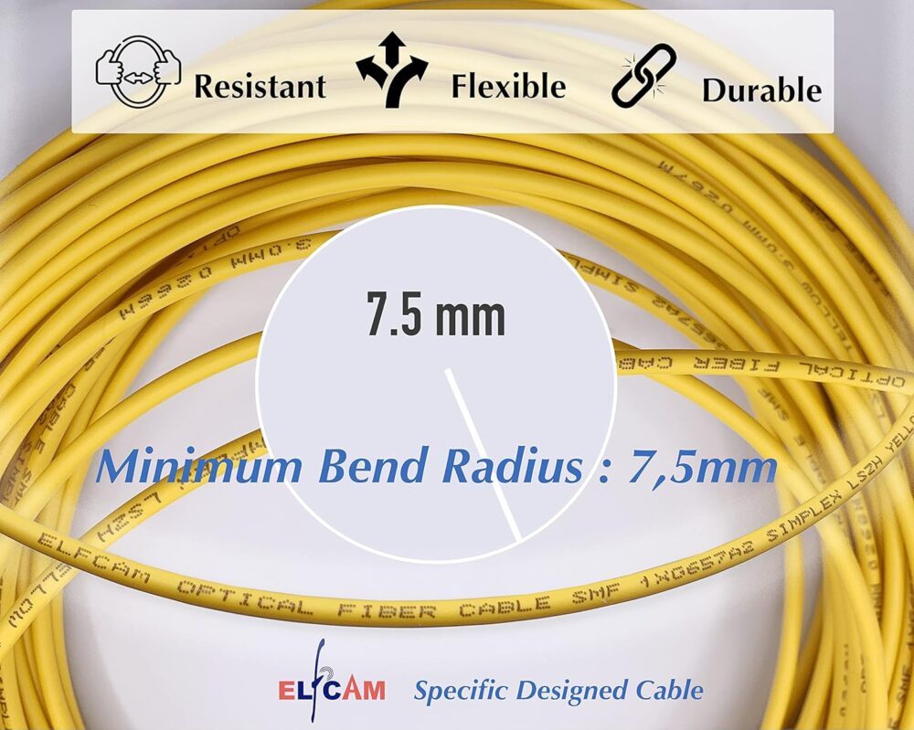 Elfcam® – Câble à Fibre Optique SC/UPC à SC/UPC Duplex Monomode, Jarretière Optique 9/125um OS2 LSZH (Ref: 20245)