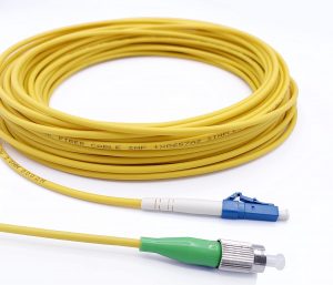 Câble à Fibre Optique FC/APC à LC/UPC Monomode Simplex 9/125μm Jarretière Optique LSZH, Jaune (Ref: 18806)