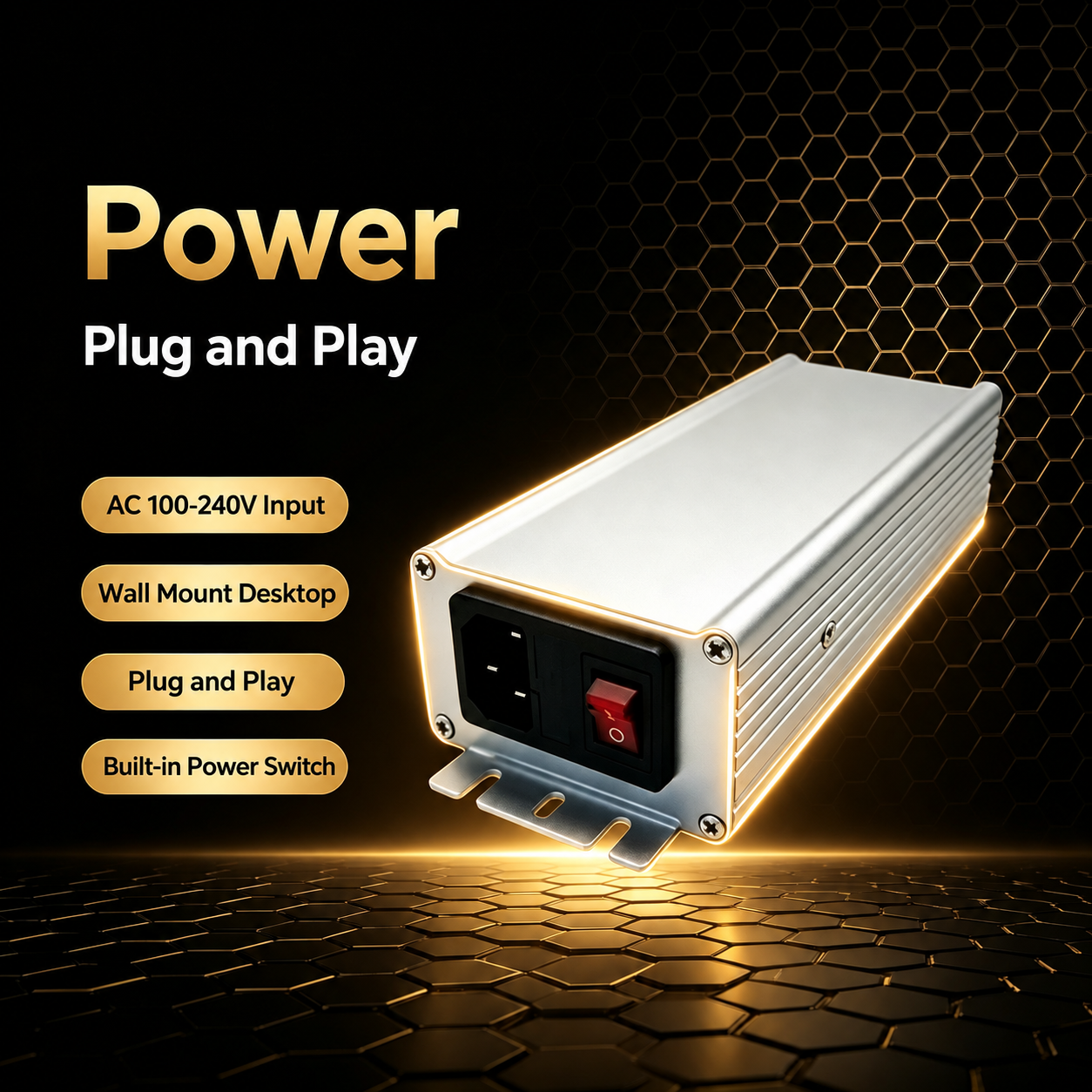 Elfcam – Injecteur PoE Standard Active PoE 90W 10GbE, 56V, 10Gbps/2,5G/1G Auto-Adaptatif, Entrée AC 100–240V, jusqu’à 100m, pour Caméras IP, Points d’Accès Wi-Fi, Téléphones IP et Équipements PoE Compatibles, Boîtier Aluminium avec Interrupteur – Image 2