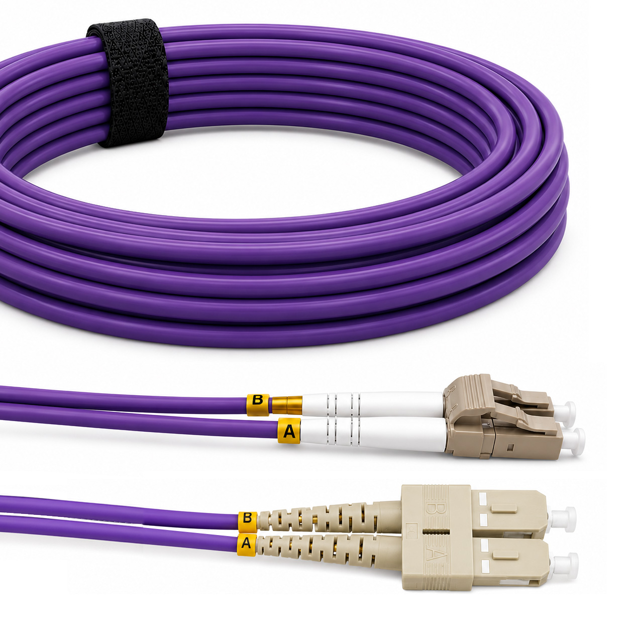 Elfcam® – OM4 LC/UPC to SC/UPC Multimode Duplex Fiber Optic Cable, Fiber Optic Patch Cord 50/125um 2.0mm LSZH