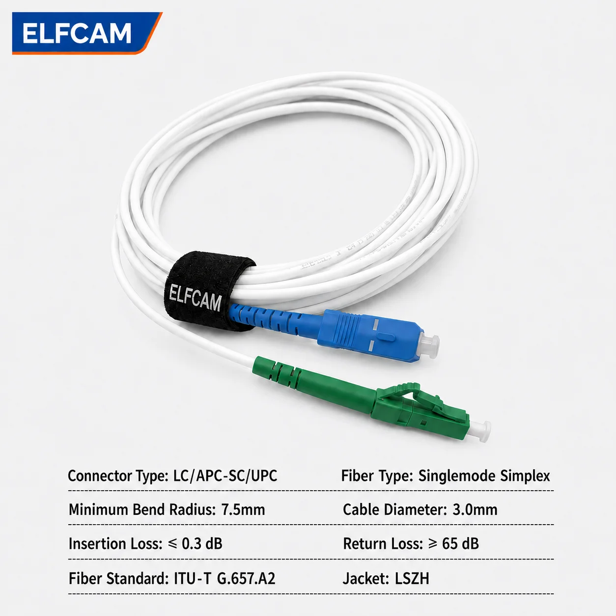Elfcam® - Câble à Fibre Optique LC/APC à SC/UPC Monomode Simplex 9/125μm LSZH, Blanc (REF: 18705) – Image 2