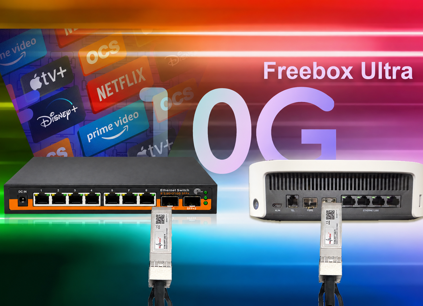 10Gb Optical Fiber Switch Compatible with Freebox Ultra and Orange Livebox 6, with 2 10G SFP+ Ports and 8 2.5 Gigabit Ethernet RJ45 Ports, Plug & Play Unmanaged (2 10Gb SFP+ Ports and 8 2.5G RJ45 Ports)(REF: 16169) - Image 5