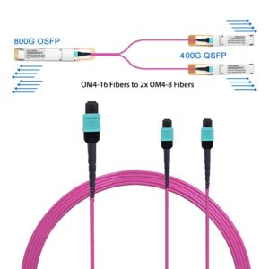 MPO 16 Fibres vers 2x MPO 8 Fibres Multimode OS2/OM3OM4 ,Polarité de Type B LSZH ,Disponible pour 40G/100G/200G/400G/800G/…