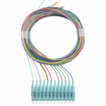 Pigtail de fibra ótica com código de cores, 12 fibras, LC/UPC, OM3, multimodo, 50/125 µm, sem revestimento (REF: 13999)
