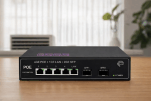 PoE Commutateur Switch Fibre Optique avec 2 Ports SFP 1,25Go, 4 Ports PoE Gigabit Ethernet 10/100/1000Mbps, Plug & Play No...