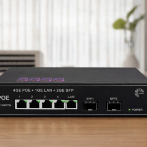 PoE Commutateur Switch Fibre Optique avec 2 Ports SFP 1,25Go, 4 Ports PoE Gigabit Ethernet 10/100/1000Mbps, Plug & Play No...
