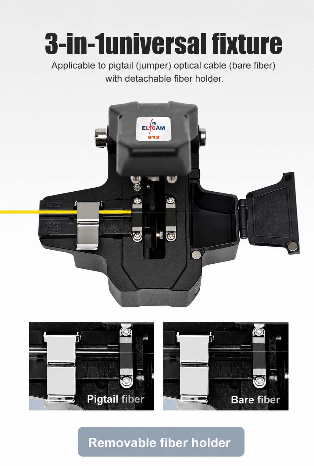 Cliveuse de Fibre Optique S12 Professionnelle – Coupe en Une Seule Étape, Angle de Coupe ≤ 0,6°, Lame en Acier au Tungstène 24 Positions (48 000 Coupes), Support Universel 3-en-1 pour Fibre Nue, Pigtail et Cordon Optique – Image 3