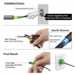 Elfcam – Câble Fibre Optique Monomode « Pull-Eye » G.657.B3 SC/APC – 50m, 3.0mm LSZH, Faible Perte, Très Souple avec…