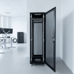 Baie Rack de Sol 42U Armoire pour Data Centerpour et Équipement Réseau, en Acier Froid Laminé, Portes Grillagées Avant/Arr…