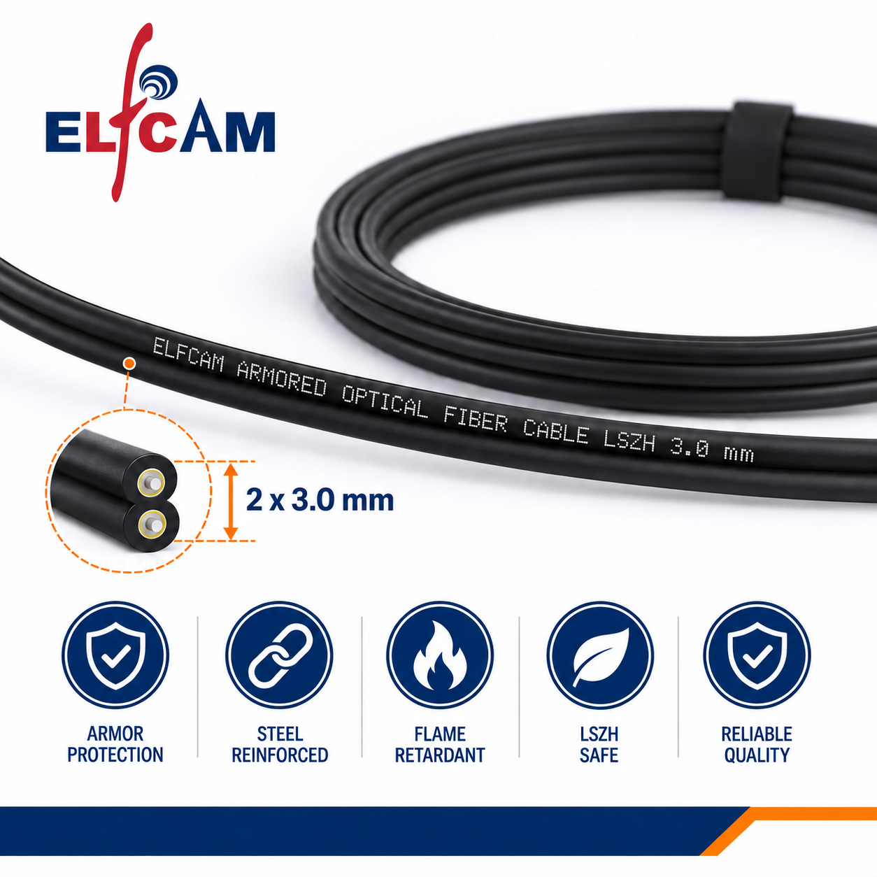 Armored Steel Fiber Optic Cable for Outdoor and Indoor LC/UPC to LC/UPC Multimode Duplex OM3 Black (Ref:4511) - Image 3