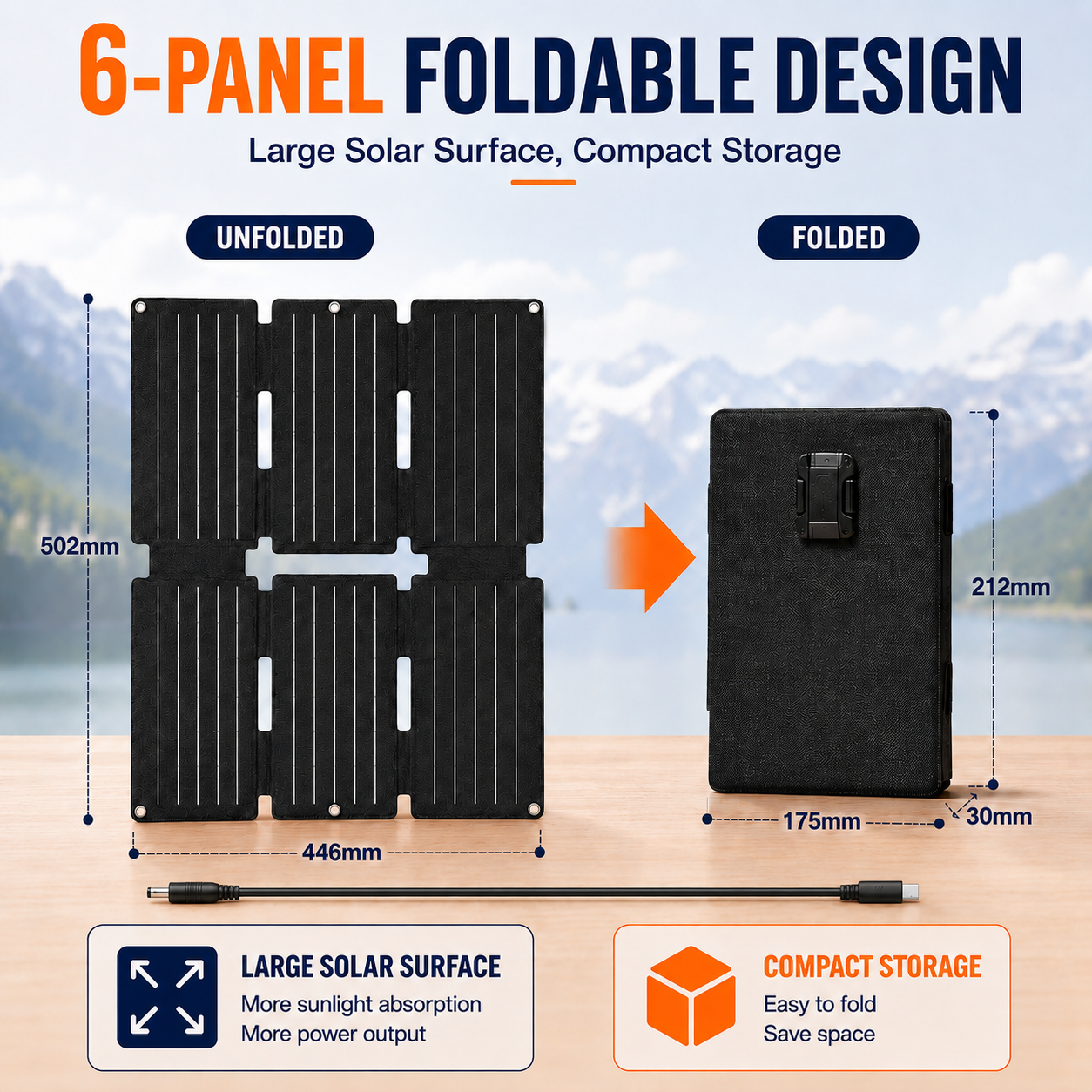 Elfcam - 30W Panneau Solaire Pliable ETFE IP65, Chargeur Solaire Portable avec Sortie DC 16,5V et Câble 1 m, Rendement Élevé, pour Batterie Externe, Camping, Randonnée et Van - Image 6