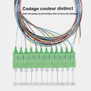 Pigtail à Fibre Optique à Code Couleur 12 Fibres SC/APC Monomode sans Gaine (Ref:3272)