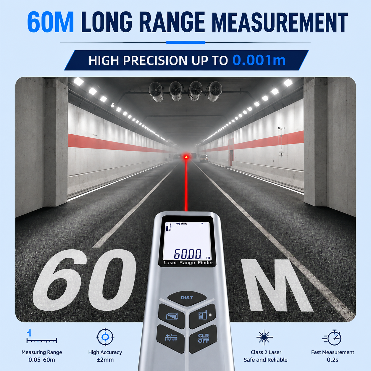 Telémetro a laser J-40/J-60 – Medição de distância de 40 m/60 m, precisão de ±2 mm, funções de área/volume/Teorema de Pitágoras, ecrã LCD retroiluminado, instrumento de medição portátil para trabalhos de bricolage e obras. – Imagem 2