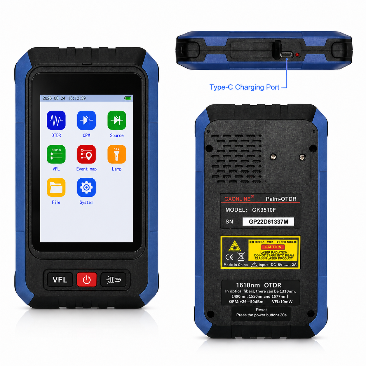 Mini OTDR monomodo ELF-2900-D com porta LC/APC, para testes em linha a 1310 nm/1550 nm/1490 nm/1577 nm em XGS-PON, 22 dB/20 dB, até 60 km, com fotómetro, multímetro ótico e VFL – Imagem 7