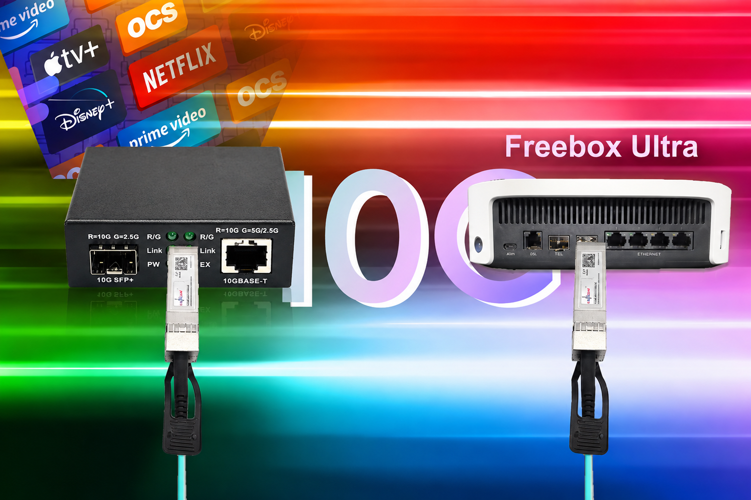Elfcam® - 10Gb Convertisseur Fibre Ethernet Compatible avec Freebox Ultra, avec 1 Port 10G SFP+ et 1 Port 10G Ethernet RJ45 (Ref: 15772) – Image 4