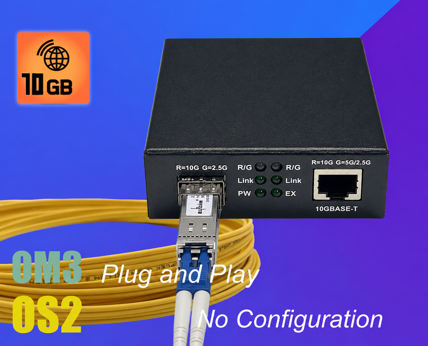 Elfcam® - 10Gb Convertisseur Fibre Ethernet Compatible avec Freebox Ultra, avec 1 Port 10G SFP+ et 1 Port 10G Ethernet RJ45 (Ref: 15772) – Image 6